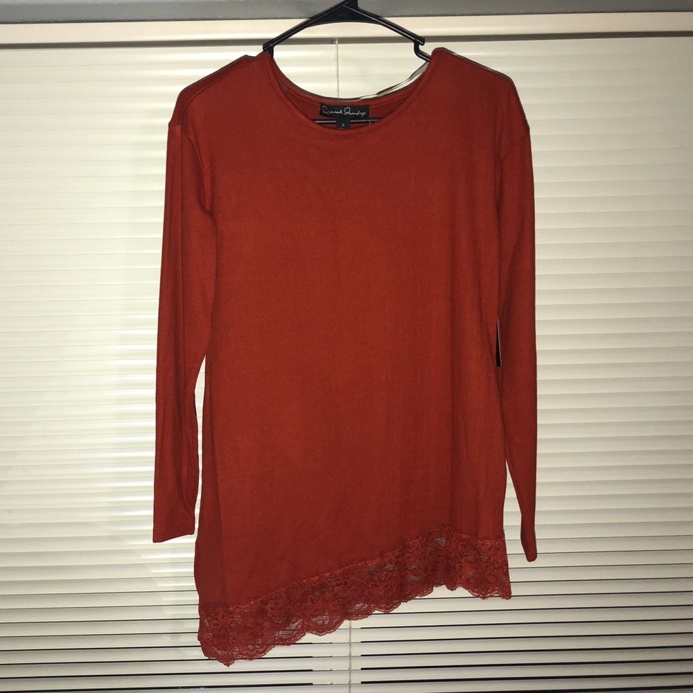 Long sleeve asymmetrical burnt orange blouse